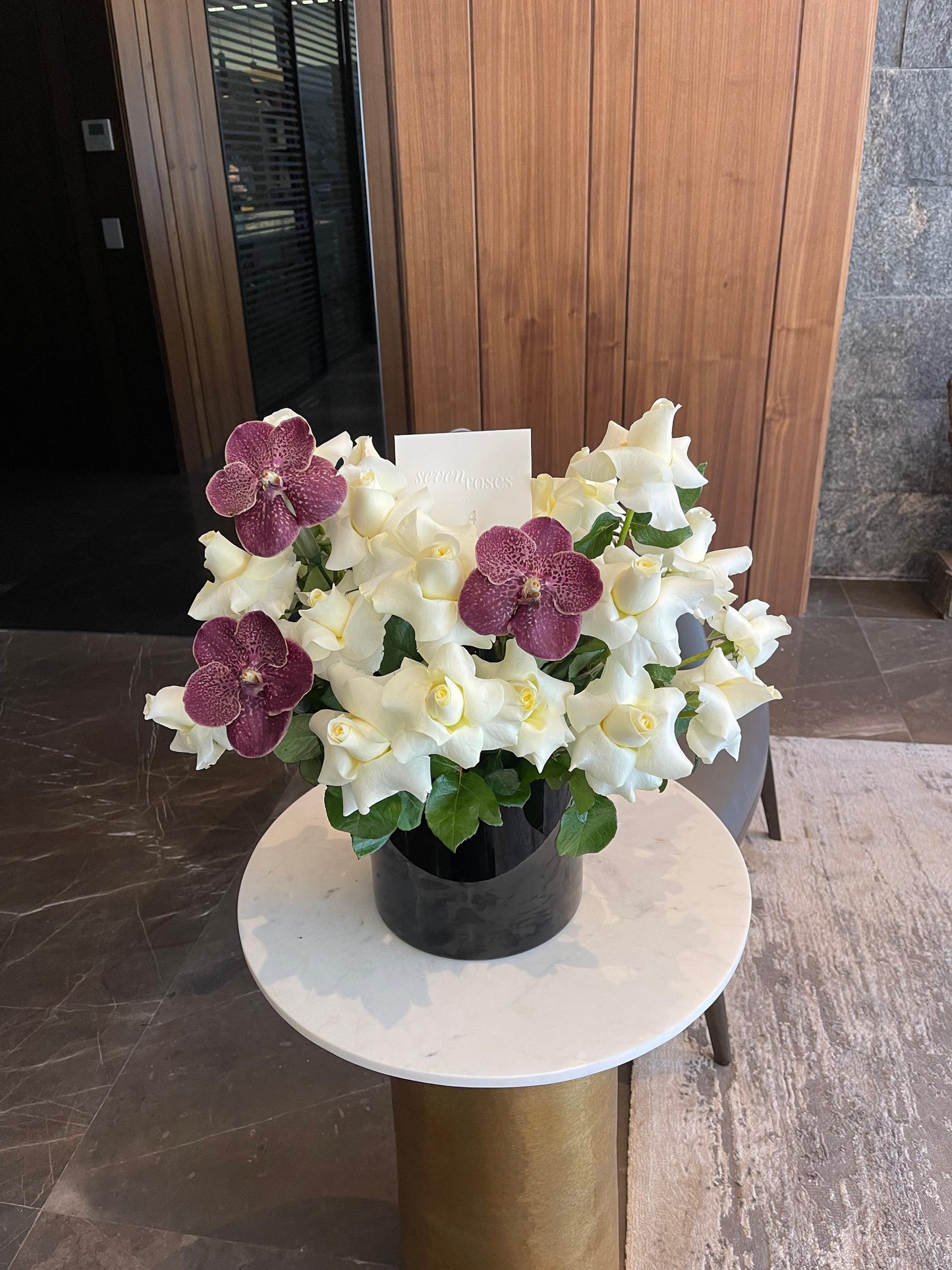 White roses and pink orchids